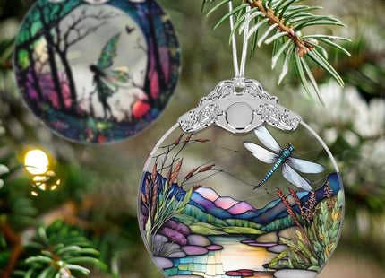 Christmas Stained Glass Dragonfly Ornament - Home Decor - Holiday Present Ideas - Gift Exchange - Fluttering Dragonfly
