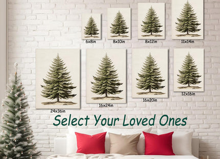 Vintage Christmas Tree Canvas Wall Art,Botanical Pine Tree Print Poster