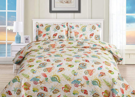 CHESITY Beach Quilts Set Full/Queen Size Ocean Bedspread Lightweight Coastal Quilt Reversible Bedding Cover Nautical Coverlet Set Seashell Conch Beach Comforter Cover Conch Sheet(90"x90")