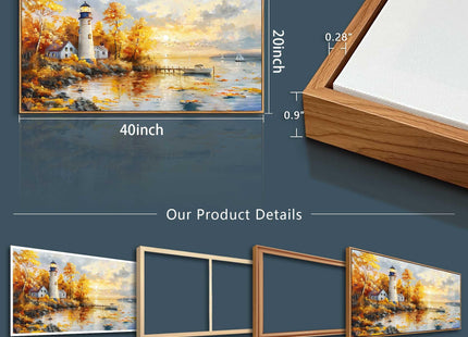 Lighthouse Wall Art,Seaside Birch Tree Landscape Framed Wall Decor 20"X40"