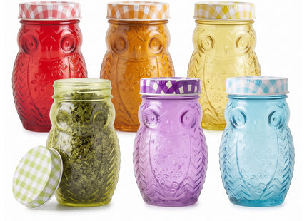 Style Setter Owl Glass Canister Jar Set w/Airtight Metal Lids, 14Oz - 6 PK