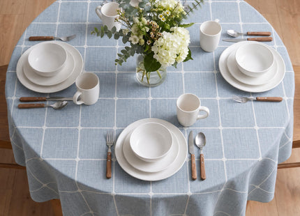 Horaldaily Farmhouse Plaid Tablecloth, Blue, 70×70 Inch Round