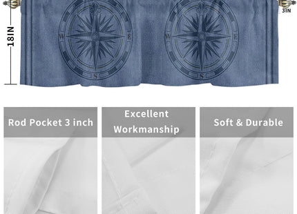 Pinroote Navy Blue Compass Nautical Valances Window Treatment Farmhouse Decor, Coastal Summer Ocean Rustic Rod Pocket Valance Curtains for Living Room, Bedroom, Kitchen, 54" W x 18" L - 1 Panel