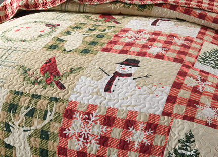 TT LINENS 3 Piece Christmas Quilt Set Queen, Rustic Lodge Deer Snowman Printed Bedspread Coverlet, Lightweight Holiday Bedding B009(Queen)