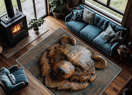 Yoozitrees Bear Rugs for Living Room - Bear Rug, 4x5 Rug, 3D Wooden Bear Head Cabin Area Rug, Wild Animal Farmhouse Carpet, Washable & Non Slip & Soft Large Rugs, Bear Home Decor