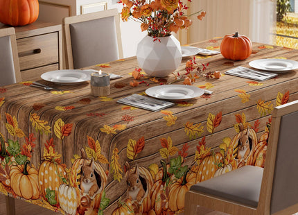 XCHI Fall Squirrel Pumpkin Rectangle Tablecloth Decorations 60x84 Inch