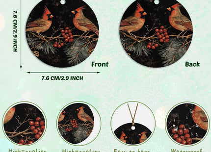 OHDCE Cardinal Christmas Ceramic Ornament, Christmas Cardinal Bird Decorative Ornaments for Tree Holiday Party, Rustic Red Bird Xmas Hanging Decorations