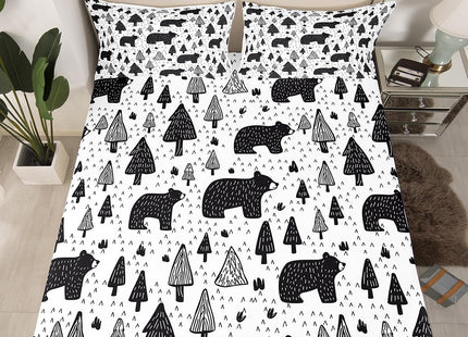 Erosebridal Black Bear Fitted Sheet Queen Rustic Woodland Animal Bed Sheets Country Pine Tree Sheets for Kids Boys Teens Adults Men Cabin Lodge Bedding Set with 2 Pillow Cases