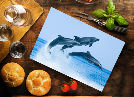 Dolphin Jumping Coastal Shoreline Waves Sandy Beach Kitchen Glass Cutting Board Ocean Decorative Gift (Dolphin Jumping)