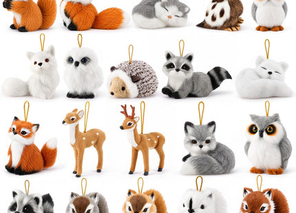 Skylety 20 Pcs Woodland Animal Plush Hanging Ornaments, Xmas Woodland
