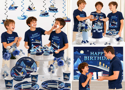 210pcs Xynic Nautical Birthday Decorations Tableware Set, 25 Serves