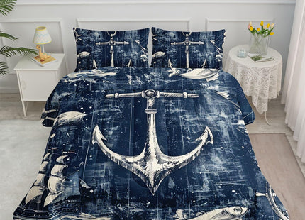 Smell Sunshine Nautical Anchor Comforter Set Ocean Sailboat Printed Bedding Set with 1 Comforter and 2 Pillowcases for Boys and Girls Bedroom All Season(Anchor-2 Twin)