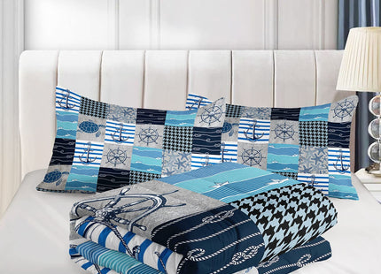 Datura home Nautical Anchor Sailor Comforter Bedding Set for Kids Teens Adults,Ocean Themed Rustic Buffalo Plaid Patchwork Blue Sea Microfiber Comforter with 2 Pillowcases(Anchor Sailor Twin)