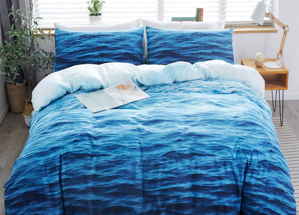 LAMEJOR 3D Ocean Waves Duvet Cover Set Queen Size Hotel Luxury Bedding Set Comforter Cover (1 Duvet Cover+2 Pillowcases) White to Blue