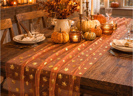APUDWN 4Pcs Thanksgiving Table Runner Maple Acorns Gauze Fall Table Runner