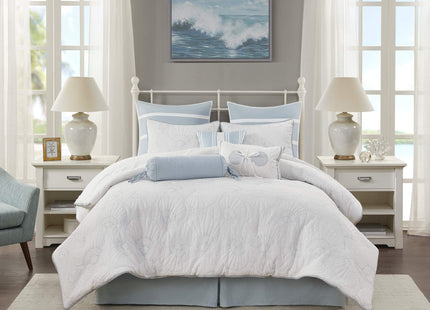 Harbor House Cotton Comforter Set-Coastal Oceanic Sealife Design All Season Down Alternative Bedding with Matching Shams, Bedskirt, Cal King(110"x96"), Beach, Quilted Seashell White, 4 Piece