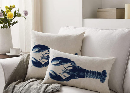 HODKHNO Throw Pillow Cover 12x20 Inch Sealife Navy Blue Lobster on Nautical Ocean Beach Crustacean Home Decor Pillowcase Lumbar Pillow Case Cushion Cover for Sofa Couch Bed