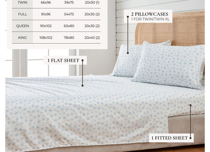 Great Bay Home Twin Coastal Microfiber Sheet Set - 3-Piece Nautical-Printed, Ultra-Soft Sheets - Beach-Themed Bedding Sheets & Pillowcases (Starfish - Blue)