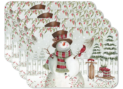 CounterArt Brown Hat Snowman Reversible Easy Care Placemat 4 Pack