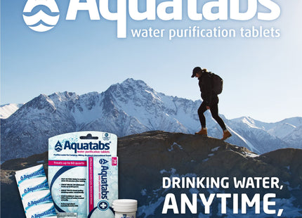 Aquatabs 49mg Water Purification Tablets (50 Pack). Water Filtration System for Hiking, Backpacking, Camping, Emergencies, Survival, and Home-Use. Easy to Use Treatment and Disinfection.