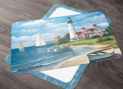 Counterart Lighthouse Mural Reversible Easy Care Plastic Placemat Set of 4 Made in The USA