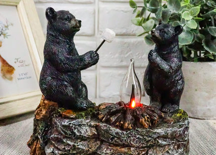 Ebros Whimsical Rustic Forest Black Bears Father and Son Making Marshmallow Smores by Bonfire Campfire Night Light Small Statue Woodland Cabin Lodge Decor Bear Figurine As Decorative Home Accent