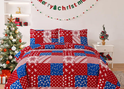Hailea Christmas Bedspread Coverlet King Size Xmas Quilt Snowman Gift Box Bedding Set Lightweight Reversible Red Navy Plaid Quilt Bedspread Christmas Lodge Coverlet Snowflake Lantern Decor(Red,Queen)