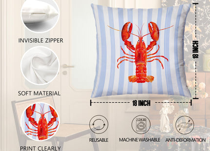awdschkj Coastal Beach Red Lobster Pillow Covers 18x18, Preppy Beach Room Decor, New England Red Lobster Nautical Coastal Decorative Throw Pillow Covers for Home Bedroom Living Room, Set of 2