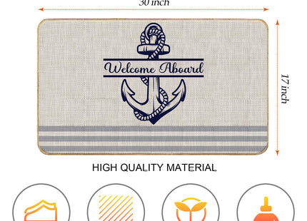 Nvotell Welcome Aboard Nautical Door Mat - Coastal, Boat Floor Mats, 17x30 Inch Indoor/Outdoor