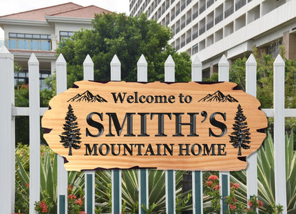 Personalized Cabin Sign - Rustic Wood Welcome Sign for Outdoor, Home Wall Decor,Farmhouse Decor, Custom Backyard Sign,Carved wood sign.3D Carving Wood Sign.
