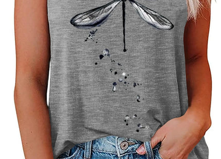 Dragonfly Printed Tank Tops Womens Crew Neck Sleeveless Summer Cute Tops Loose Fit Casual Shirts (Dragonfly Grey, XX-Large)