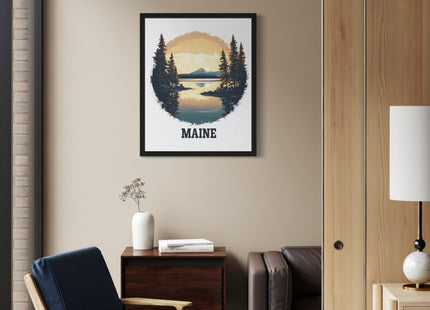Maine Unframed Poster Art Print - States Landscape Nature Scenery Painting illustrations Wall Art for Bedroom Bathroom Living Room Decor 108 (Maine, 10"L x 8"W, Unframed)