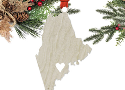 Andaz Press Laser Engraved Wood US State Christmas Ornament, Cut Out Heart Home Home, Maine, 1-Pack, Includes Ribbon and Gift Bag