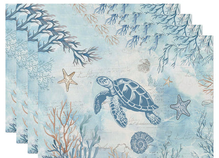 ZCHOMI Coastal Sea Turtle Conch Placemats Set of 4, 12x18 Inch Summer Ocean Starfish Table Place Mats for Kitchen Dining Home Party Decor