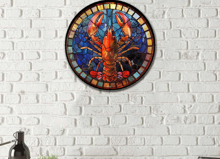 Lygond Metal Sign Tin Sign Circular Stained Glass Lobster Gardening Decor Gift for Garage 12×12 Inches