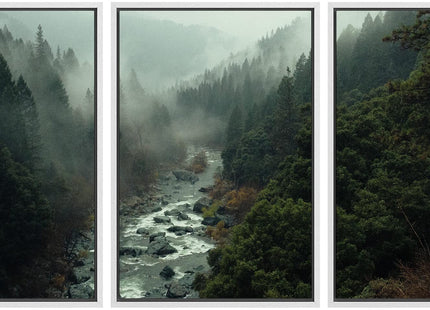 SIGNWIN 3 Piece Framed Canvas Wall Art Woodland Nursery Decor Forest Rivers Canvas Prints Home Artwork Decoration for Living Room,Bedroom - 16"x24"x3 White