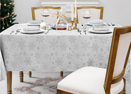 Romanstile Silver Christmas Jacquard Rectangle Tablecloth with Snowflake