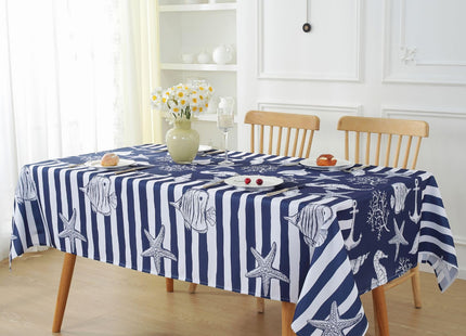 Honellaty Navy Blue Nautical Starfish Rectangle Tablecloth, 60 x 84 Inch