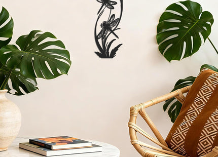 JEWLOVE Dragonfly Wall Art, Botanical Metal Garden Decor