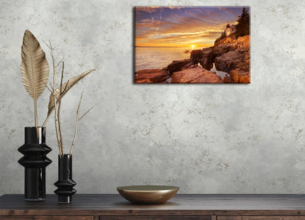 Sunset Coastal Wall Art Bass Harbor Beach Bathroom Decor Acadia National Park Poster Ocean Landscape Canvas Prints Pictures Modern Nature Lighthouse Artwork for Living Room Home Decoration 12x16"