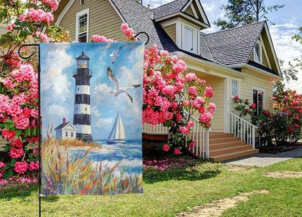 Lighthouse Seagulls Garden Flag 12x18 Inch Double Sided Beach All-Weather Polyester Outdoor Flag For Patio Lawn Yard And Garden Welcome Decor