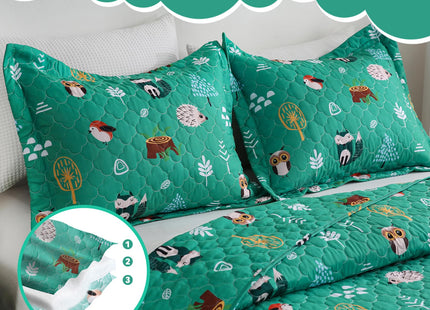 CIMVI Green Forest Animals Themed Quilt Set Twin Size for Boys,2 Pieces