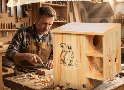 Large Squirrel House for Outside, Wooden Squirrel Nesting Box