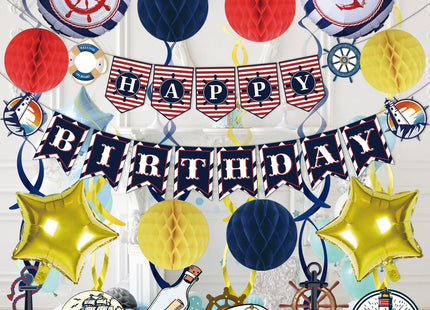 Nautical Party Decorations Cruise Nautical Birthday Decorations Cruise Boat Party Decor with Banner Balloons Hanging Swirls Honeycomb Balls