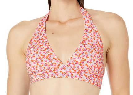 Amazon Essentials Women's Light-Support Padded Tie Halter Bikini Swimsuit Top (Available in Plus Size), Pale Peach Micro Floral, Medium