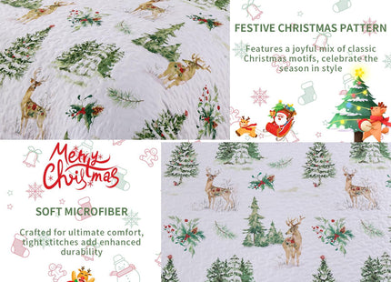 Christmas Quilt Set Queen Size Green Xmas Reindeer Pine Tree Bedding Set
