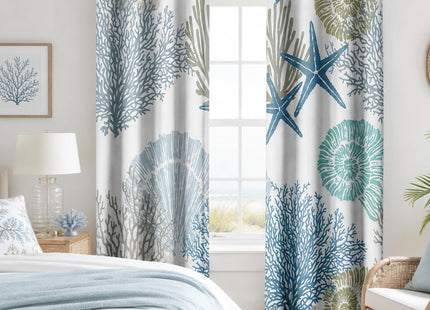 Aeyadis Blue Teal Coastal Window Curtains, Beach Nautical Starfish Coral Window Drapes Blackout Treatment Darkening Thermal Insulated Grommet for Living Room Bedroom Decor 2 Panels 52x63 Inches