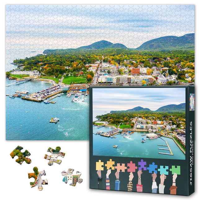 Bar Harbor, Maine City Landscape - US Tourist Attraction- 1000 Large Piece Jigsaw Puzzle for Adults Challenging Puzzle Perfect for Game Nights - Finished Size is 27.5"x19.6"