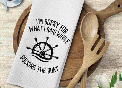 Voatok Nautical Kitchen Towels, Gifts for Boat Owners Dish Tea Towels for Kitchen, I'm Sorry for What I Said While Docking The Boat Nautical Hand Towels for Bathroom Decor, 16x24 Inches