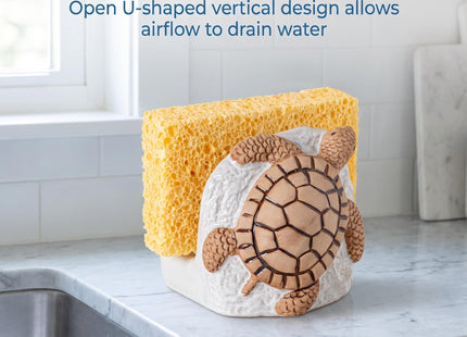 Ceramic Sea Turtle Sponge Holder White Coastal Kitchen Sink Caddy Organizer